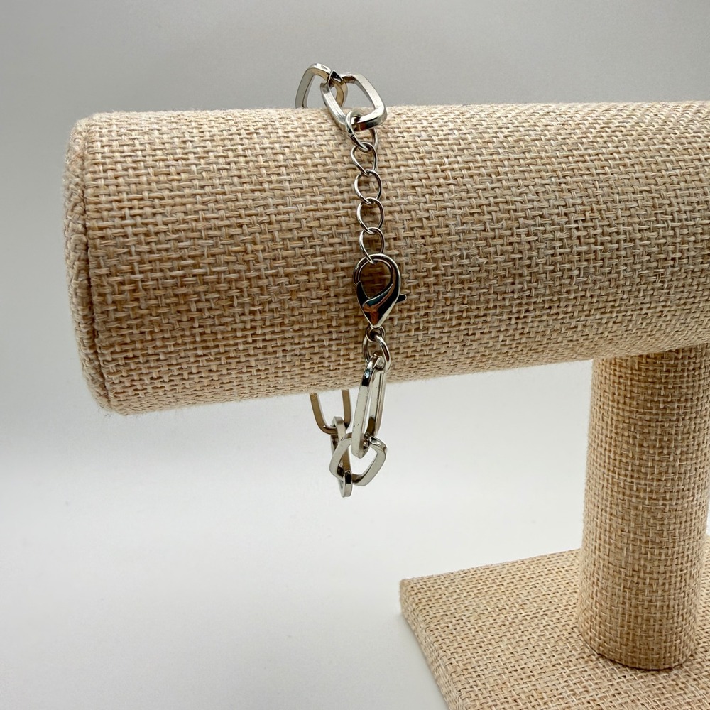 Silver Tone Metal Paperclip Chain Office Siren Minimalist Bracelet OS